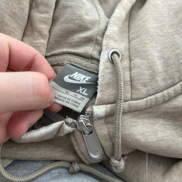 Vintage y2k Men's Oatmeal Heather Nike Mini Swoosh Full Zip Hoodie Sweatshirt XL - Picture 4 of 9